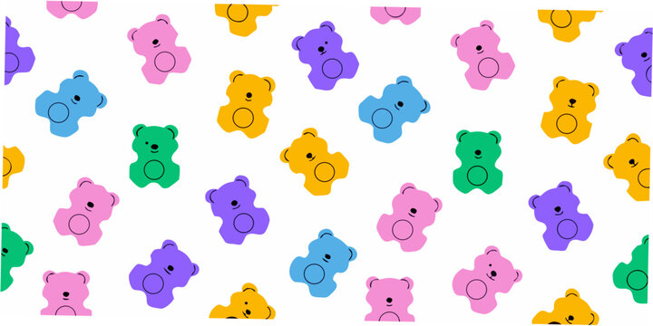 Colorful teddy bear pattern on a white background