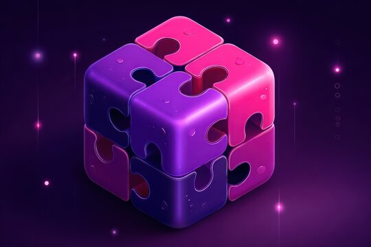 3D Puzzle Cube Stands Out in Isometric Vector Design Context