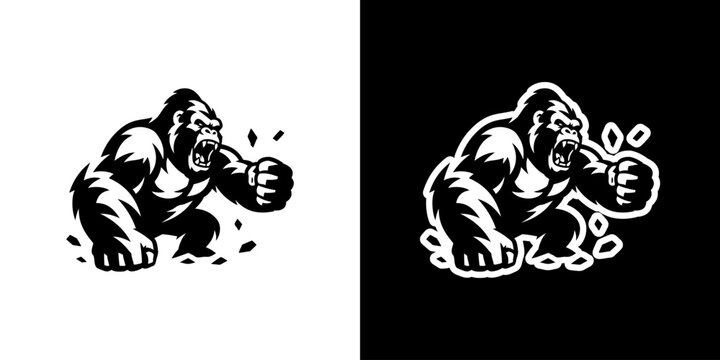 Angry Gorilla Kingkong Mascot Vector Illustration &ndash; Powerful Silverback Monkey Logo
