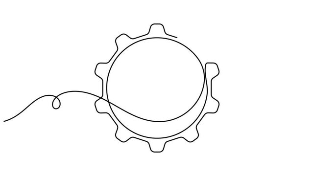 Financial gear cogwheel sign icon continuous one line drawing on white background minimal connection and development symbol 4k animation video
