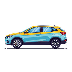 Naklejka premium Modern Yellow and Blue SUV Car on White Background, Side View