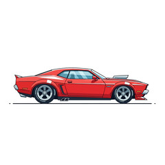 Naklejka premium Red Vintage Muscle Car Illustration - Classic Auto Side View