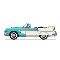 Obraz premium Retro Convertible Car Illustration, Vintage Automobile, Turquoise and White Classic Automotive