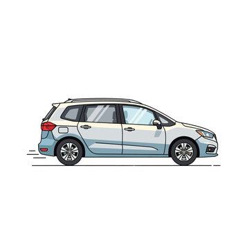 Modern White MPV Car Side View Illustration