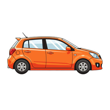 Orange Hatchback Car Side View Illustration - Modern Compact Vehicle