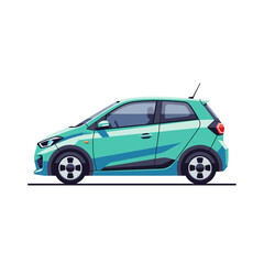 Obraz premium Modern Electric Car Side View, Teal Green City Auto with Clean Design