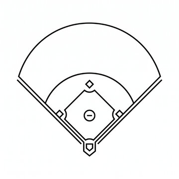 Minimalist Baseball Diamond Field Vector Icon with Sharp Black Lines and Bases Layout Isolated on White Background