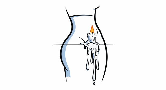Burning candle drips wax on silhouette of a lower torso