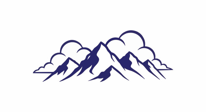 Abstract dark blue mountain range with stylized clouds above