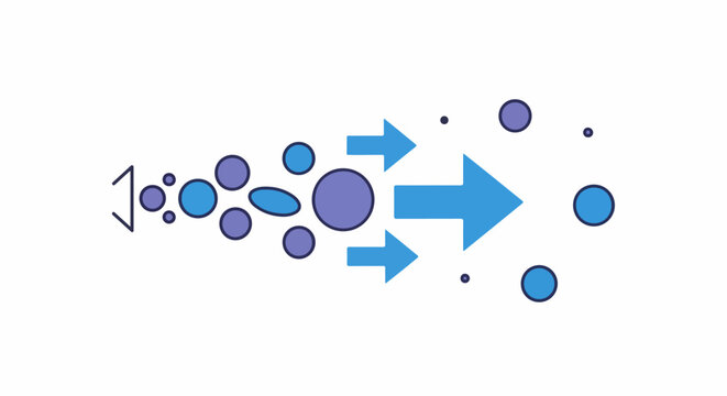 Abstract representation of particles flowing and converging into arrows