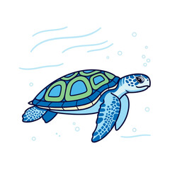 Fototapeta premium Cartoon Sea Turtle Swimming in Ocean Water, Wildlife Illustration