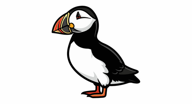 Adorable cartoon puffin bird with a colorful beak and orange feet