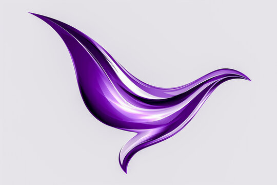 Abstract purple bird shape with smooth curves and glossy finish, set against a light gray background, emphasizing modern design and artistic expression