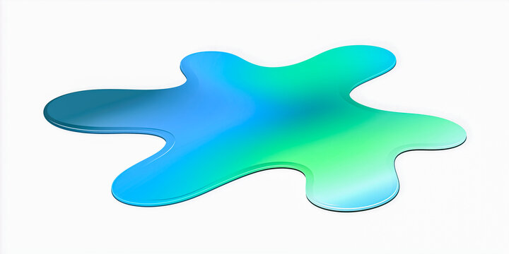 Abstract fluid shape in gradient blue and green colors on a white background, resembling a splash or liquid form, suitable for modern design applications
