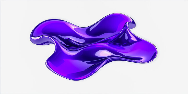 Abstract purple liquid shape with smooth, glossy surface and flowing contours on a white background, showcasing modern design aesthetics and vibrant color