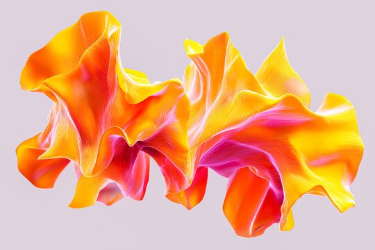 Abstract digital illustration of flowing waves in vibrant orange and pink colors against a soft gray background, showcasing fluid shapes and smooth gradients