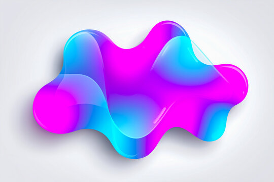 Abstract fluid shape design in vibrant pink and blue colors with smooth gradients and glossy finish on a light gray background