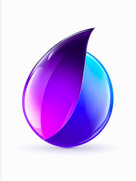 Abstract colorful droplet design in shades of purple and blue with a glossy finish, isolated on a white background for modern graphic applications