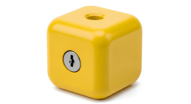 Yellow cube with lock button and top hole detail