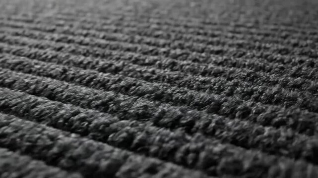 Close-up textured surface of dark grey ribbed carpet or mat