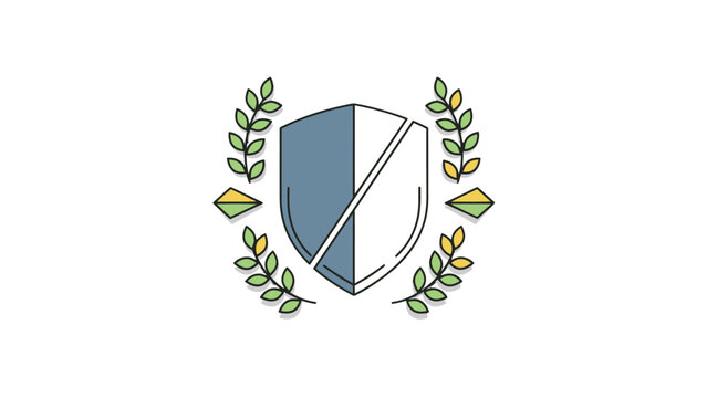 A shield surrounded by laurel wreath.