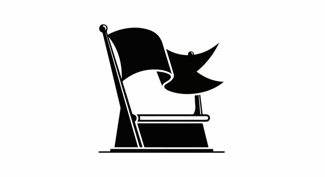 Black and white icon of a flag on a podium with a waving flag