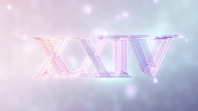Animated xxiv roman numeral inscription featuring soft pastel gradient colors and glowing floating particles in slow motion