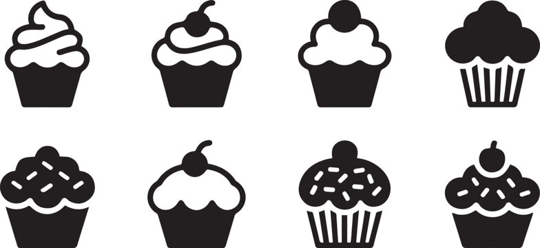 cupcake icon set simple set of cupcake icons for web design .Silhouette vector illustration