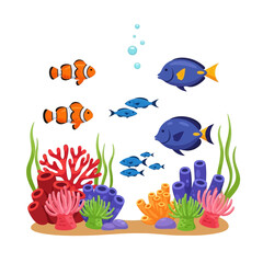 Fototapeta premium Vibrant Reef Scene with Tropical Fish and Coral, Vector Illustration