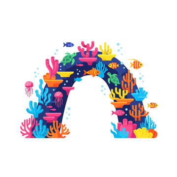 Vibrant Underwater Archway with Marine Life Illustration