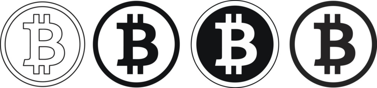 Bitcoin, logo evolution set, cryptocurrency symbol displayed across multiple design styles backgrounds and branding concepts.