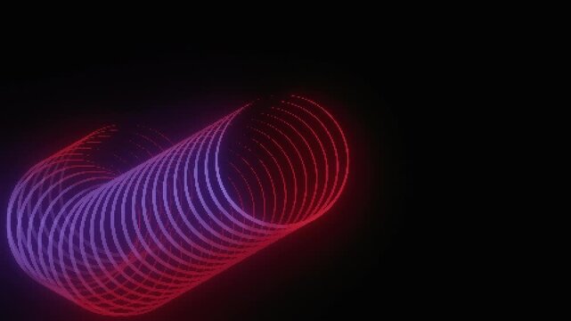 Abstract red purple neon spiral coil shape glowing on black background as a seamless loop 3D animation, perfect as a dynamic background for music events technology or creative brand videos