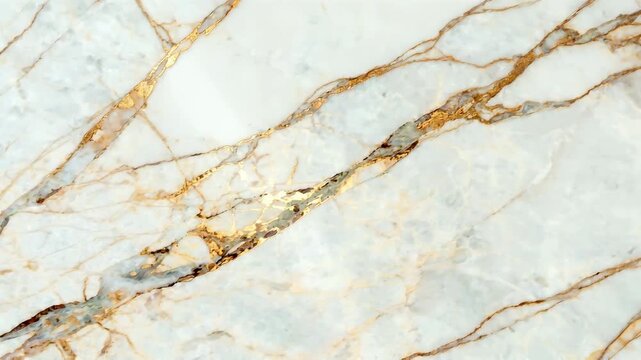 A detailed close-up showcases the intricate veining of luxurious Calacatta marble, featuring a sophisticated interplay of white, grey, and shimmering gold.