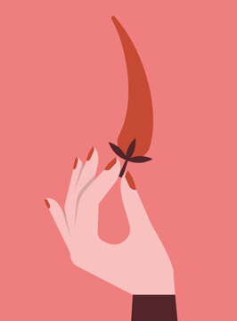 Hand Holding Red Chili Pepper, Spicy Hot Food