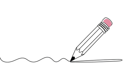 Pencil Drawing Continuous Line Art Creative Writing Education Sketch Concept Minimalist Vector Illustration with Copy Space Design © Clipzax