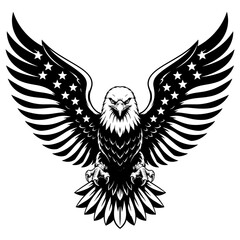 Fototapeta premium Bald Eagle with Starred Wings Monochrome Patriotic Vector
