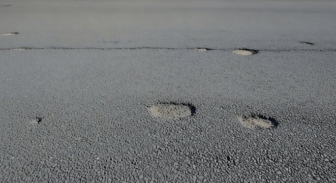Closeup of a damaged asphalt road surface with potholes and cracks