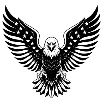 Bald Eagle with Starred Wings Monochrome Patriotic Vector