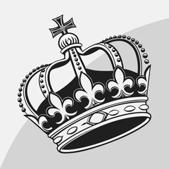 Elegant royal crown illustration in black and white line art with gold crown fleur de lis royal family monarchy © Stock Master BD