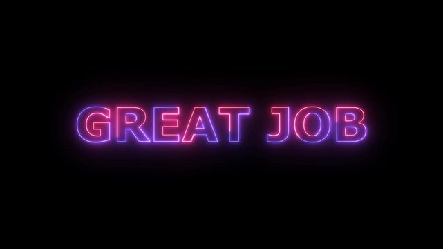 Glowing Neon Sign Text Great Job In Vibrant Pink And Purple Hues Against A Deep Black Background With A Subtle Glow Effect