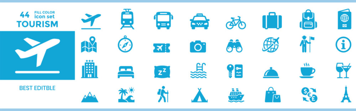 Hotel Services and Facilities Icons. summer icon vector,Travel and vacation 44 icon collection - vector silhouette illustration