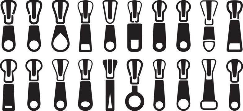 Set of Zipper Pull vector illustration .Silhouette vector illustration