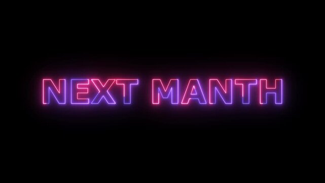 The phrase NEXTMANTH illuminated with a bright neon glow of pink and purple, presented against a solid black void