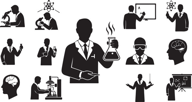 Science, Research, Laboratory Icons, Black Vector Set, 13 Elements