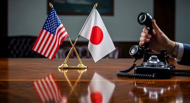 US-Japan Rotary Phone Diplomacy, Flags, International Relations, Trade Negotiation
