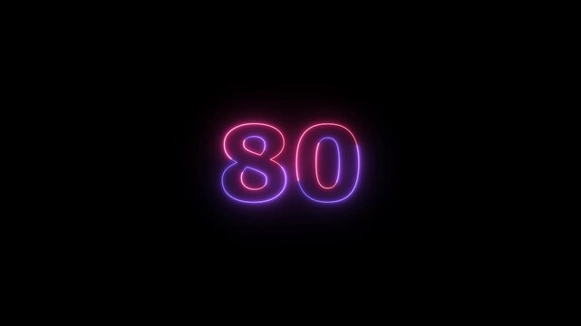 Radiant neon number eighty glowing with a vibrant pink and purple gradient on a deep black canvas, perfect for highlighting a numerical milestone or score