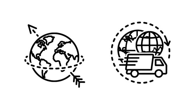 Global logistics and delivery service with truck and earth illustration mix up logistics delivery illustration transport shipping worldwide commerce