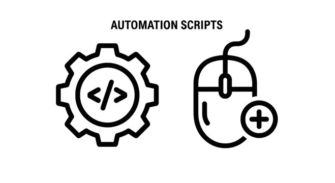 Automation scripts illustration with gears and computer mouse automation technology programming development software computer interface representatio