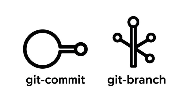 Git commit and branch icons for version control system with cherry pick software development repository checkout conflict integrate programming