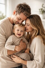 Obraz premium Happy family embracing together indoors.